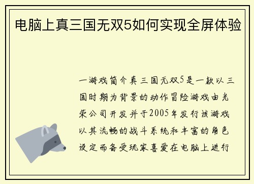 电脑上真三国无双5如何实现全屏体验