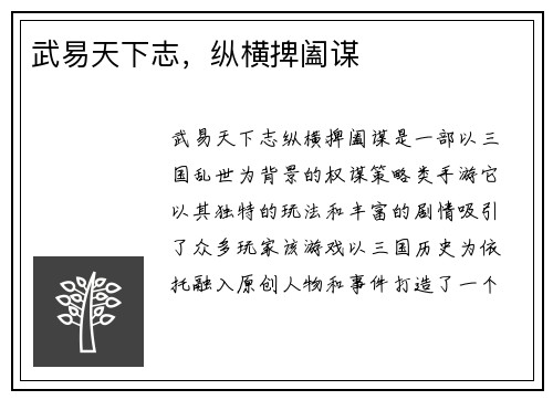 武易天下志，纵横捭阖谋